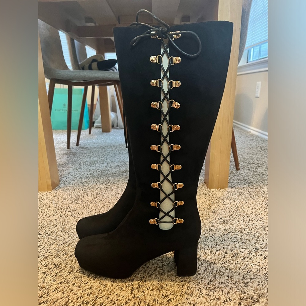 The Hippie Shake Black Gold Lace Up Knee-High Boots UK8/US10